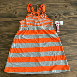 Girls 2B REAL Orange Gray Striped Dress S(4) NWT Sleeveless Casual Summer
